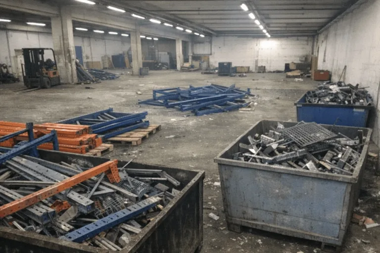 Leere Lagerfläche mit markierten Stellplätzen nach abgeschlossener Räumung