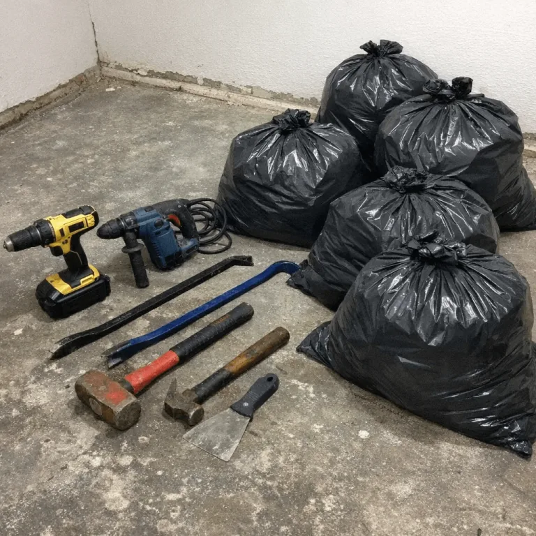 Arbeitsmaterialien wie Handschuhe, Schutzdecken und sortierte Transportkisten stehen bereit
