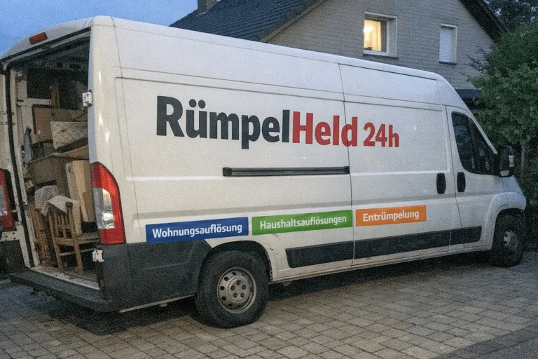 Getrennte Ladung mit Holz, Metallteilen und Elektroschrott vor einem Wohnhaus